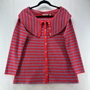 Soft Surroundings Sweater Womens PL Serene Button Collar Waffle Knit Red Purple